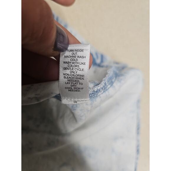 Cato Womens Blue Chambray Acid Wash Shirt Large Short Sleeve Top Tie Cinch - Picture 6 of 8